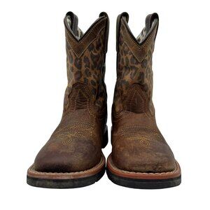 Dan Post Kids Tan/Brown Makucha Leopard Print Square Toe Western Boots Size 12D